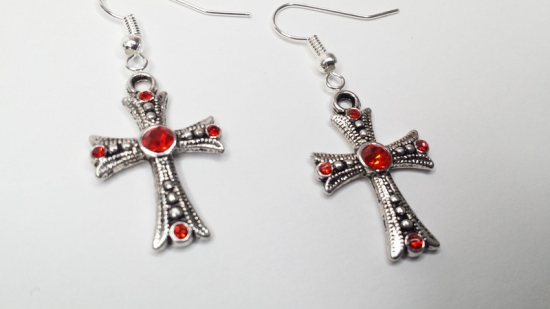 Preview: Kreuz Ohrringe silberfarben Vintage Optik